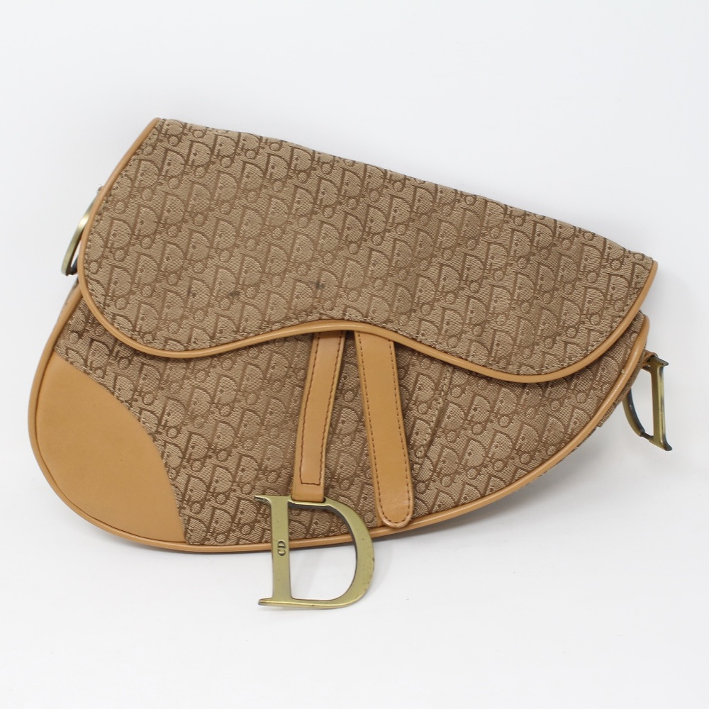 Trotter Saddle Hand Bag Beige Canvas Leather Purse